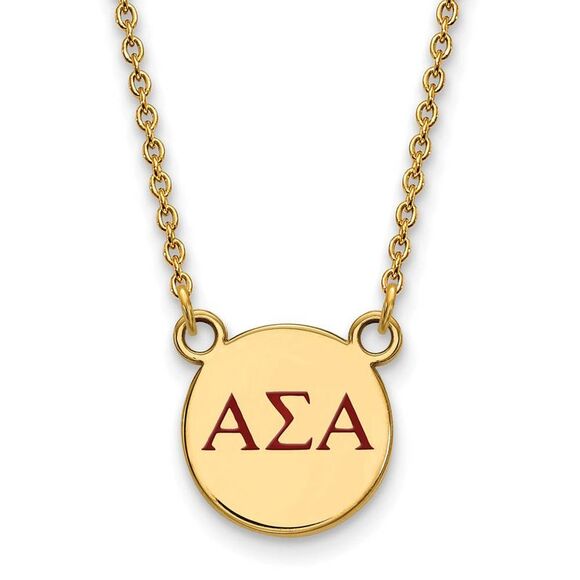 14K Plated Silver Alpha Sigma Alpha Small Red Enamel Necklace - Picture 1 of 5